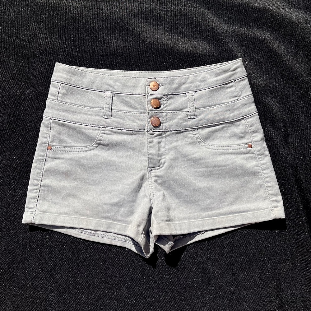 Women's Refuge Light Blue 3 Button High Waisted Shorts